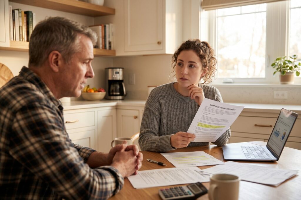 Person reviewing co-signer loan application documents with a financial advisor at a desk