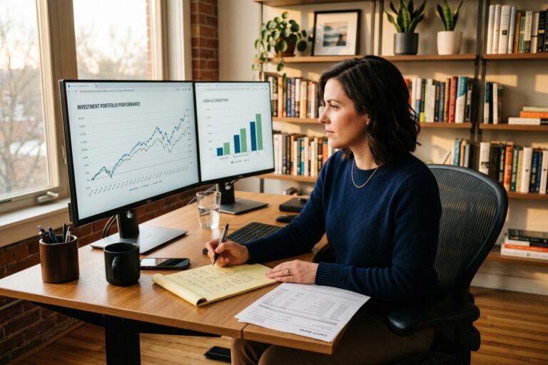 Person reviewing financial options for where to keep money when interest rates are falling