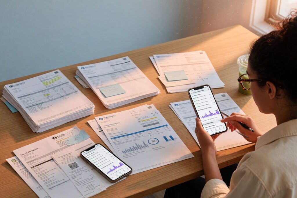 Digital dashboard showing alternative lending signals including cash flow, rent payments, and payroll data alongside traditional credit scores