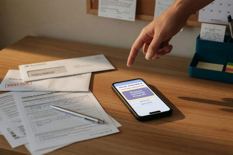 Borrower reviewing hardship program options on digital lending platform interface