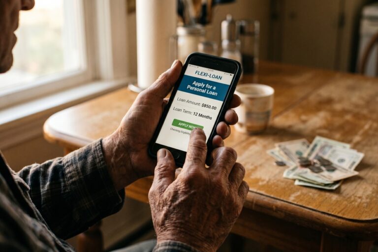 Senior couple reviewing digital loan application on tablet at home