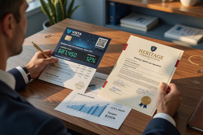 Comparison chart of fintech business credit cards and working capital loans side by side