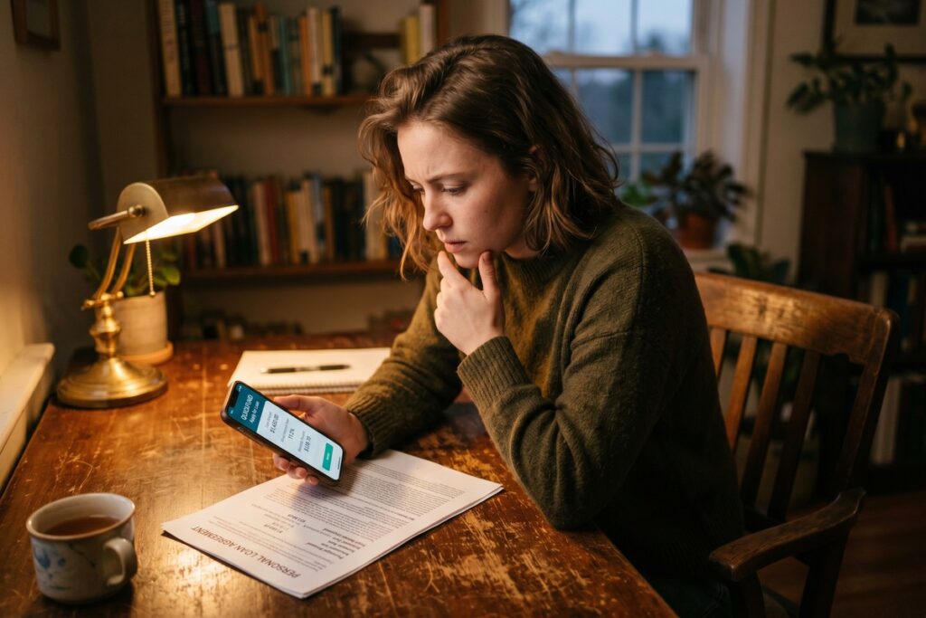 Person reviewing fintech emergency loan options on a mobile device