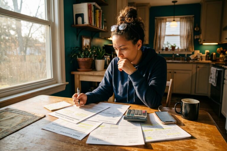 A gig worker reviews mortgage rate quotes on a laptop, comparing offers for self-employed borrowers
