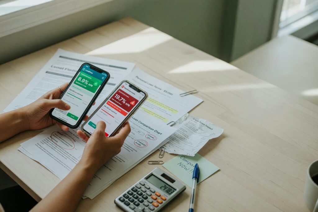 Comparison of loan refinancing rates and fees on a digital platform dashboard
