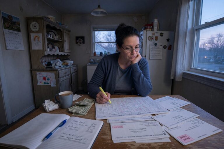 Teacher at desk managing finances and budget planning on notebook