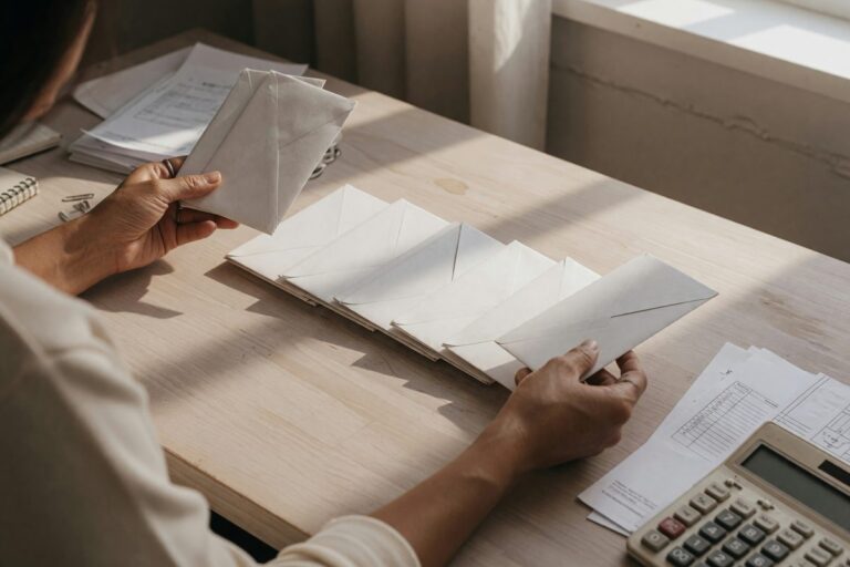 Freelancer calculating monthly invoice breakdown for emergency fund and tax reserves
