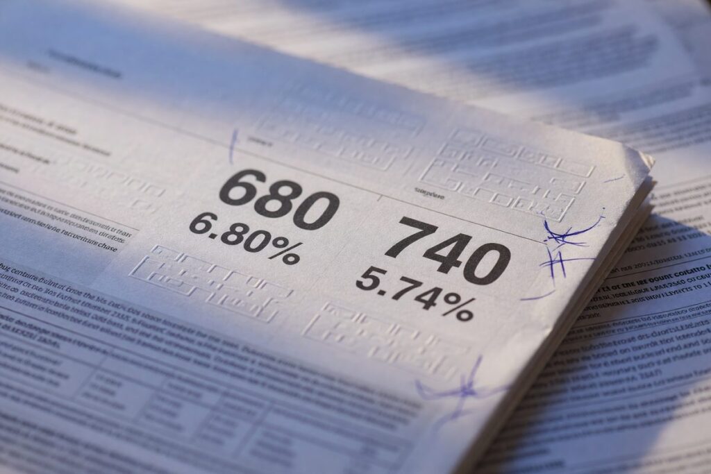 Comparison chart showing mortgage rate differences between 680 and 740 credit scores