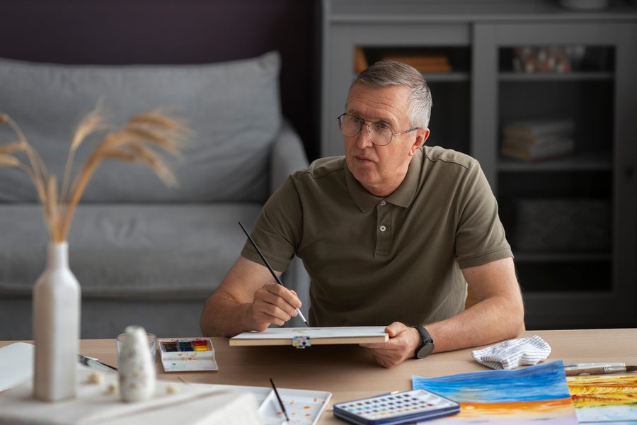 A couple in their 40s reviewing debt and retirement statements at the kitchen table