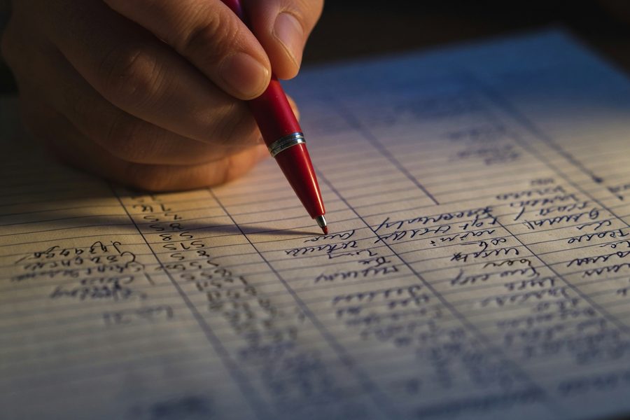 Someone using a calculator next to a loan agreement