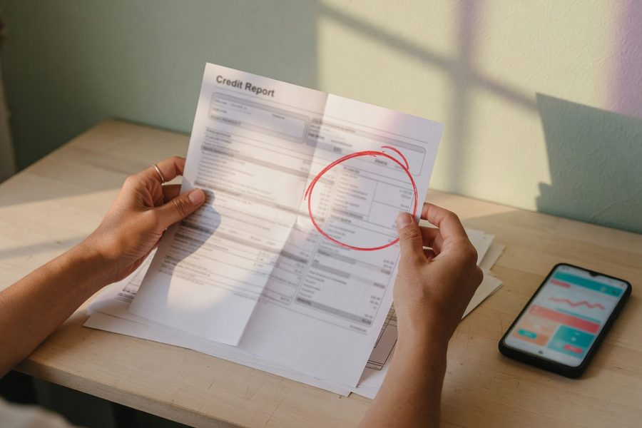 A calendar marked with key credit-building milestones and a savings jar