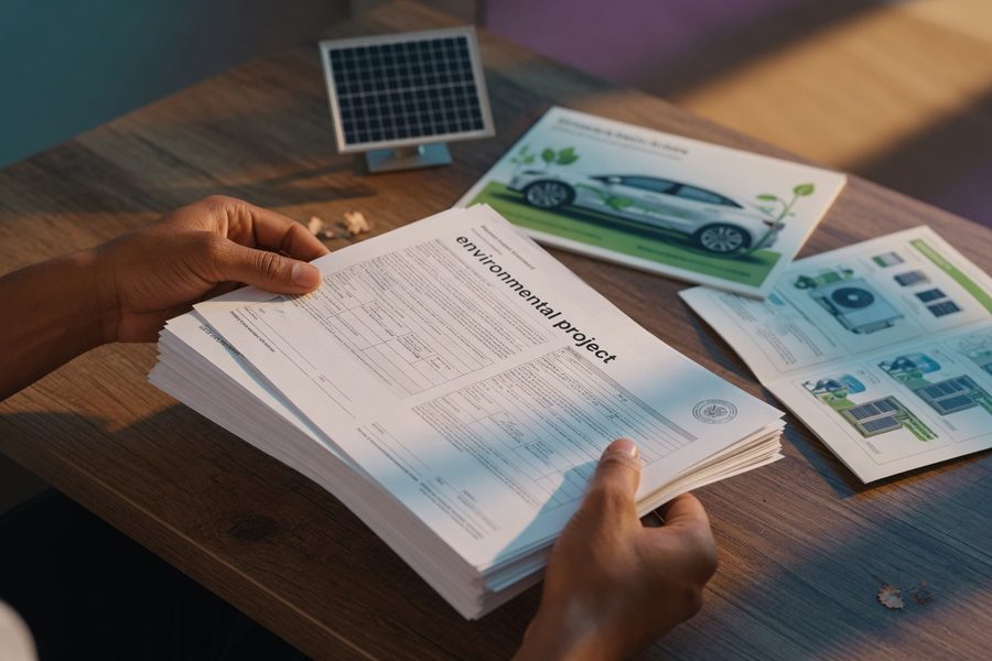 Infographic showing a green personal loan used for solar panels, EV, and insulation with icons for lower interest rate and eco verification