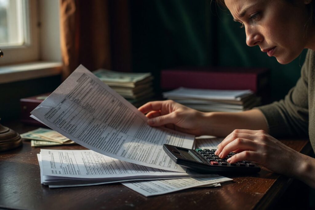 Calculator and financial documents showing personal loan rates during inflationary period