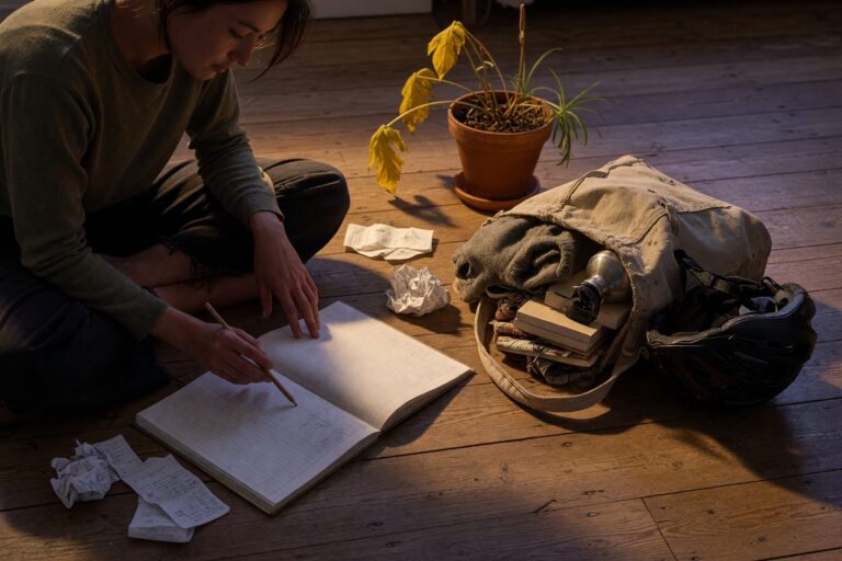 Household items including LED bulbs, plant-based food ingredients, and a transit pass representing sustainable budgeting strategies