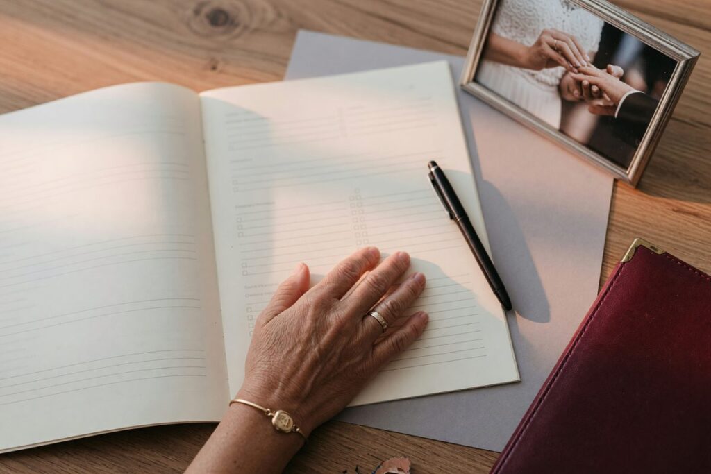 Widowed homeowner reviewing mortgage documents and rate options at home